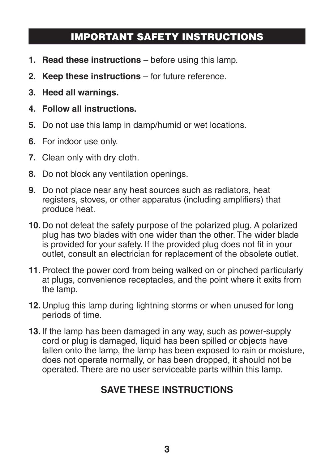 Verilux VT03 manual Read these instructions before using this lamp 