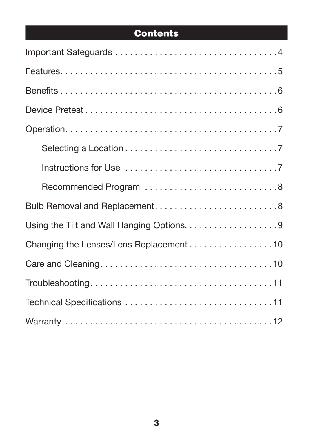 Verilux vt20 manual Contents 