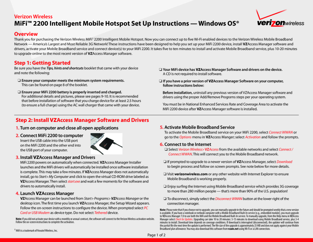 Verizon 2200 manual Overview, Getting Started 