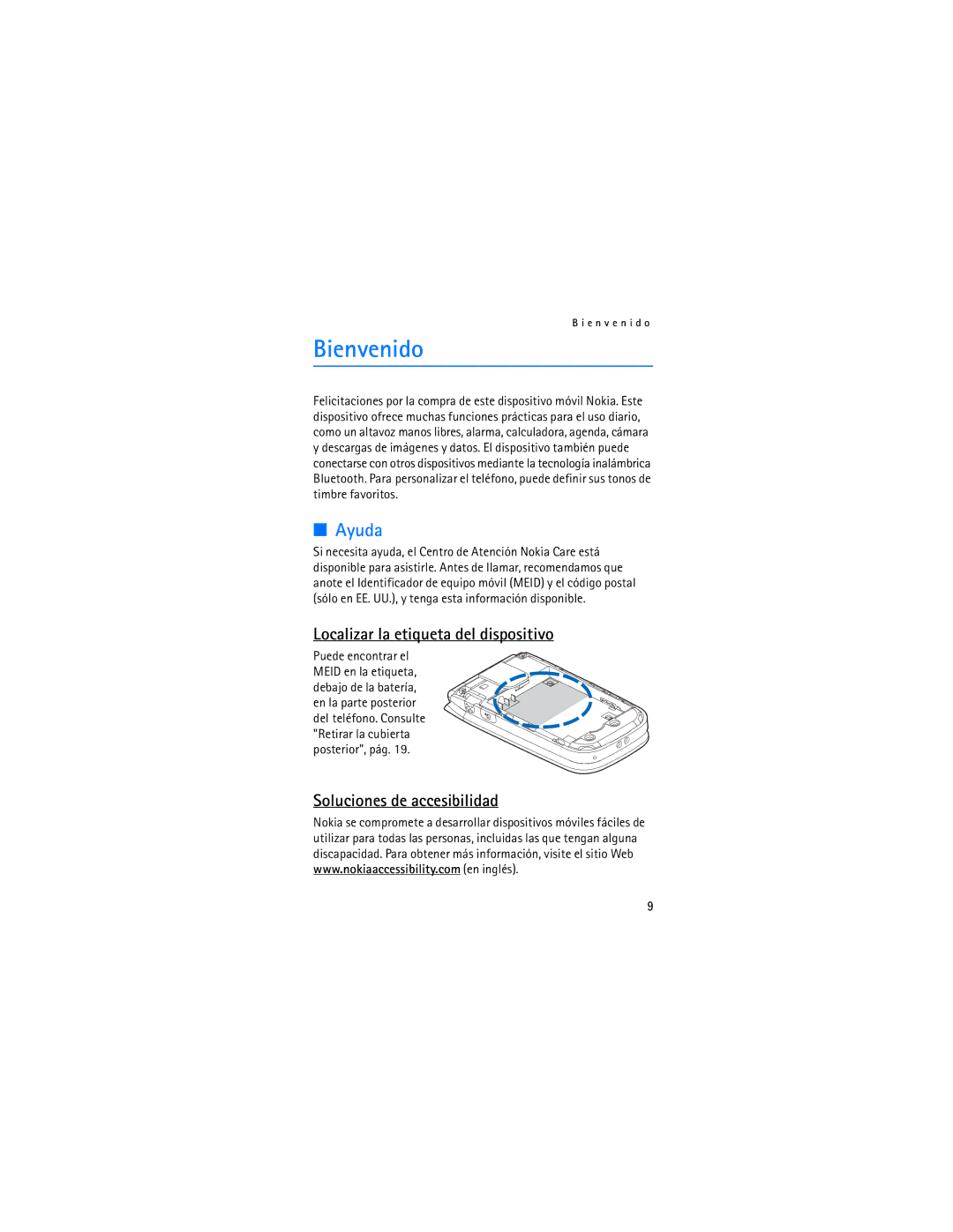 Verizon 2605 manual Bienvenido, Ayuda, Localizar la etiqueta del dispositivo, Soluciones de accesibilidad 