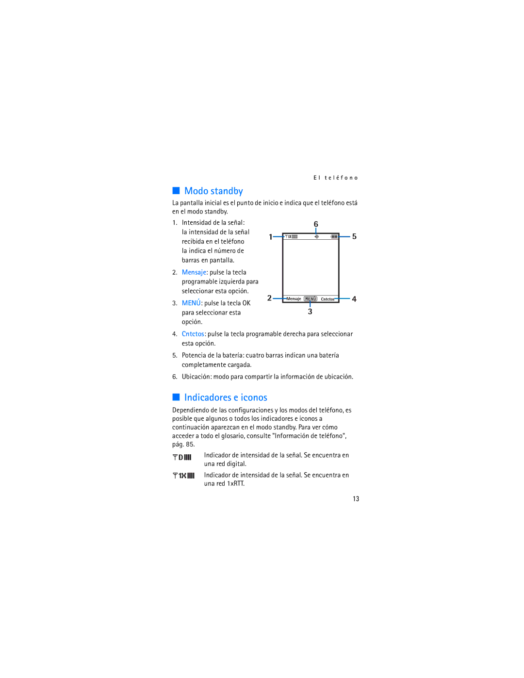 Verizon 2605 manual Modo standby, Indicadores e iconos 