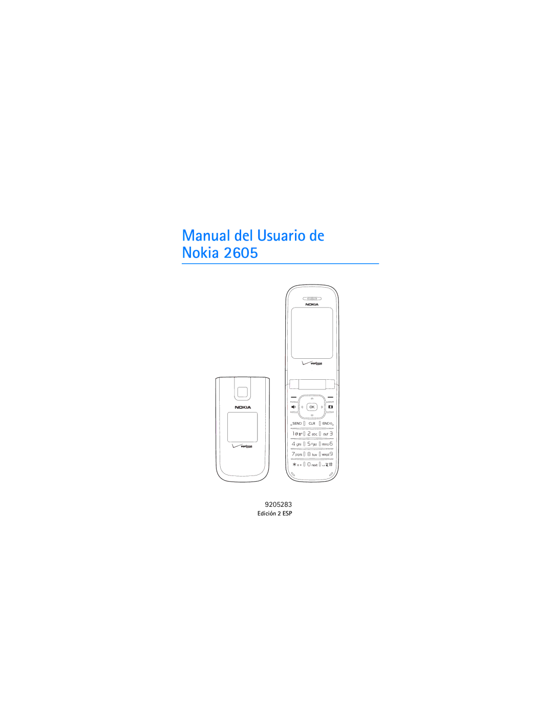 Verizon 2605 manual Manual del Usuario de Nokia, 9205283 