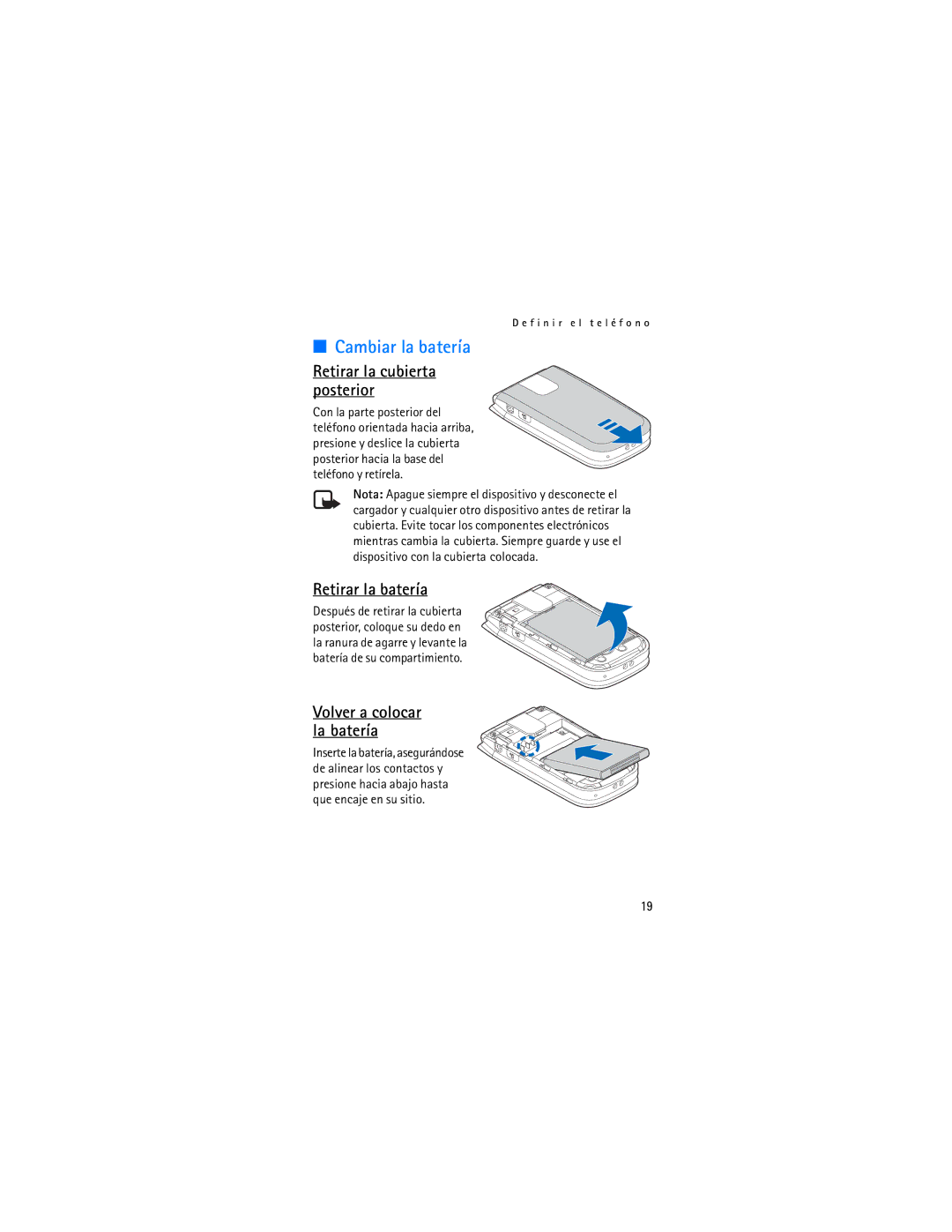 Verizon 2605 manual Cambiar la batería, Retirar la batería 