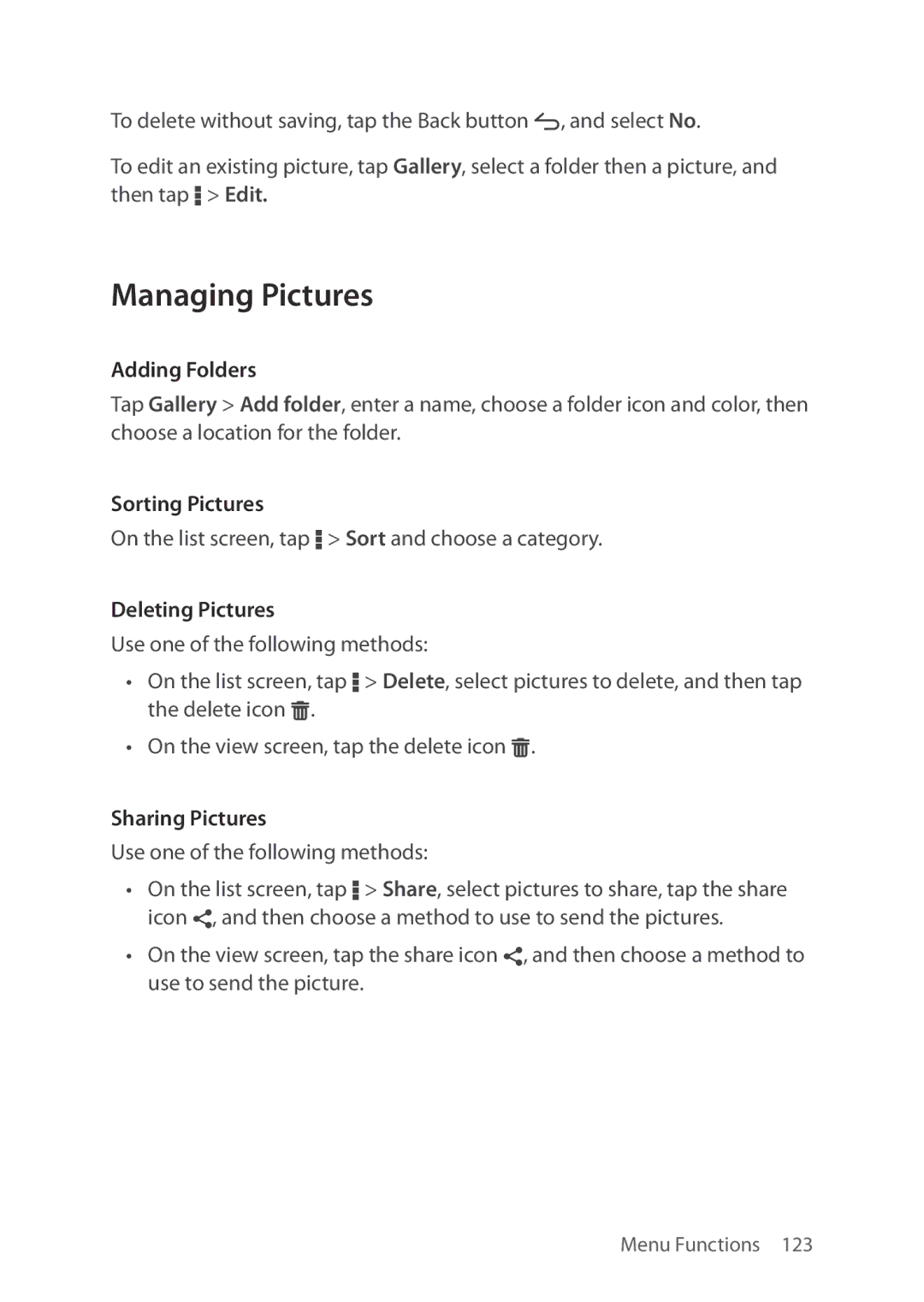 Verizon 5U000692C0A manual Managing Pictures, Adding Folders 