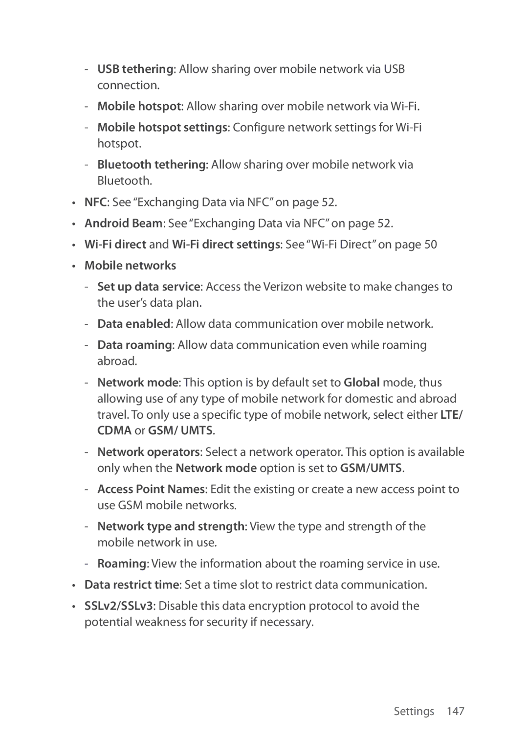 Verizon 5U000692C0A manual Mobile networks 