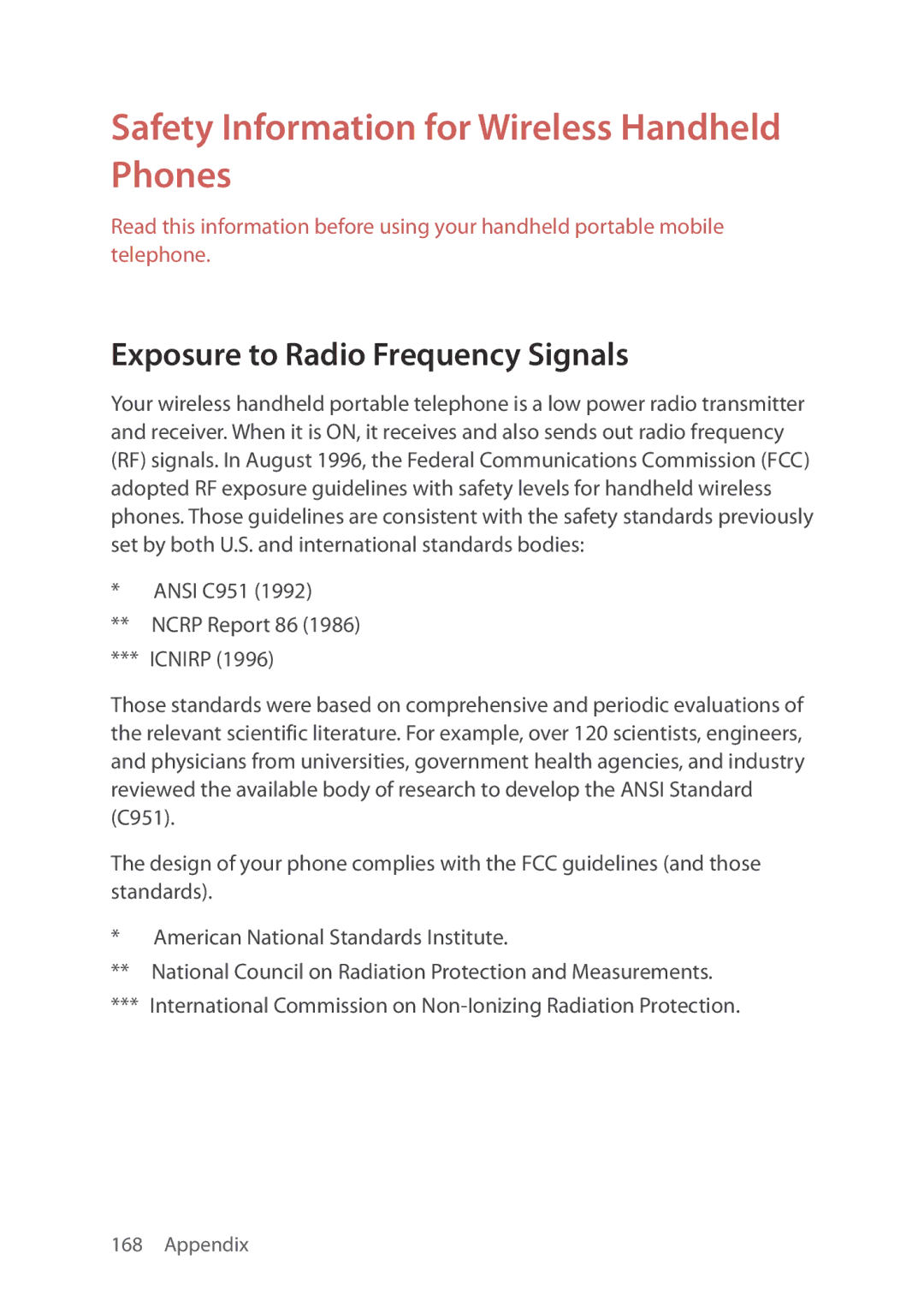 Verizon 5U000692C0A manual Safety Information for Wireless Handheld Phones, Exposure to Radio Frequency Signals 