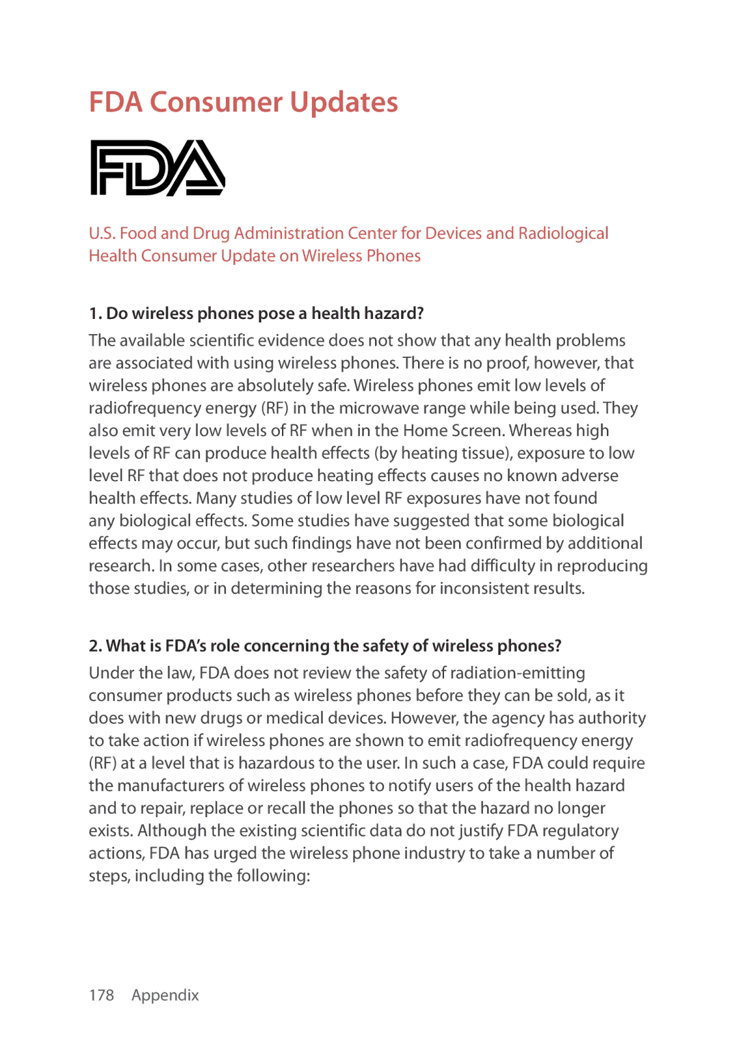 Verizon 5U000692C0A manual FDA Consumer Updates, Do wireless phones pose a health hazard? 