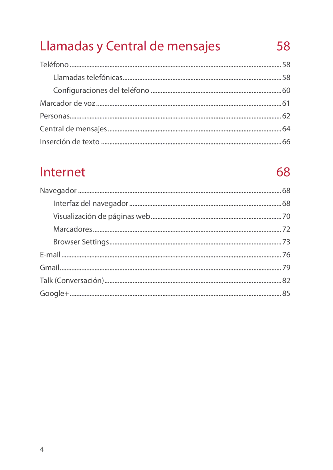 Verizon 5U000692C0A manual Llamadas y Central de mensajes 