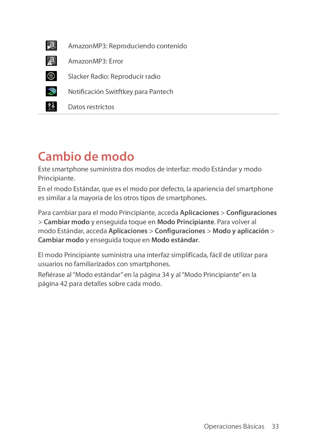 Verizon 5U000692C0A manual Cambio de modo 