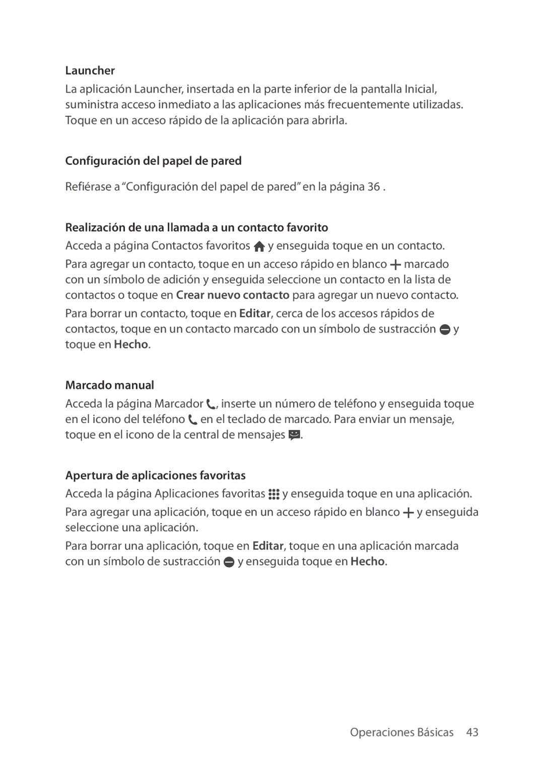 Verizon 5U000692C0A Realización de una llamada a un contacto favorito, Marcado manual, Apertura de aplicaciones favoritas 