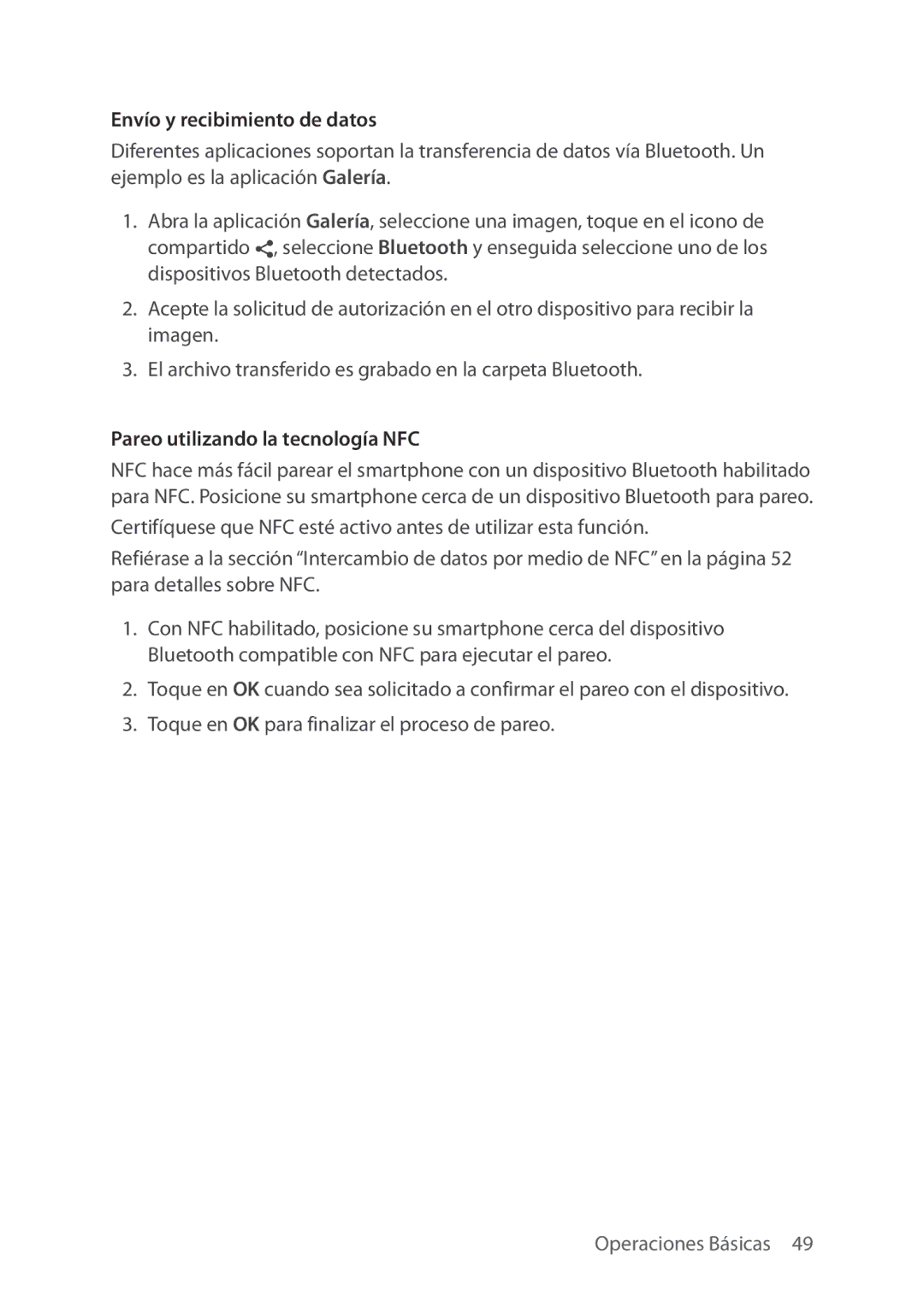 Verizon 5U000692C0A manual Envío y recibimiento de datos, Pareo utilizando la tecnología NFC 