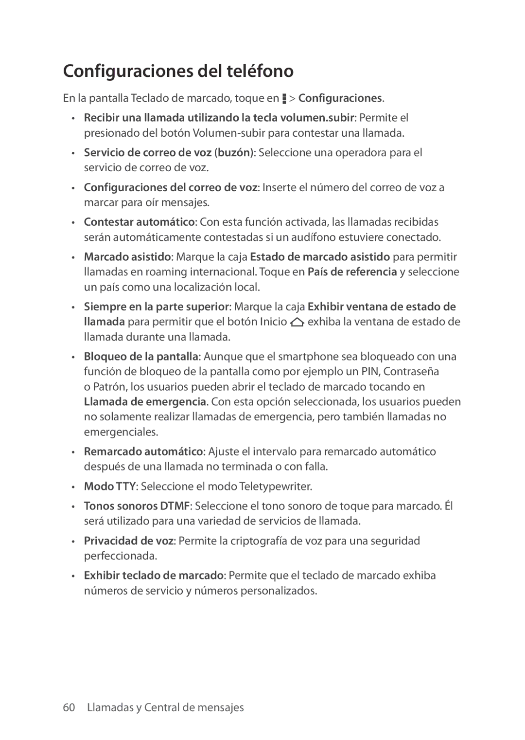 Verizon 5U000692C0A manual Configuraciones del teléfono 