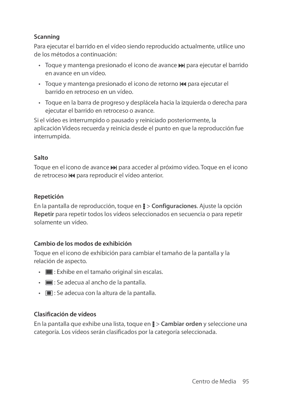 Verizon 5U000692C0A manual Salto, Repetición, Clasificación de vídeos 