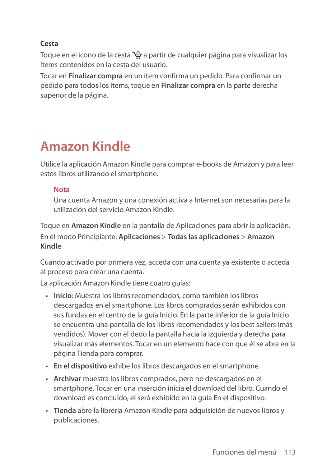 Verizon 5U000692C0A manual Amazon Kindle, Cesta 