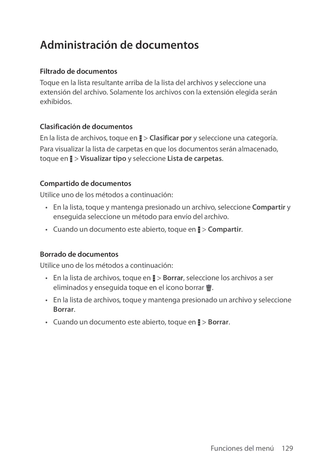 Verizon 5U000692C0A manual Administración de documentos, Filtrado de documentos, Clasificación de documentos 