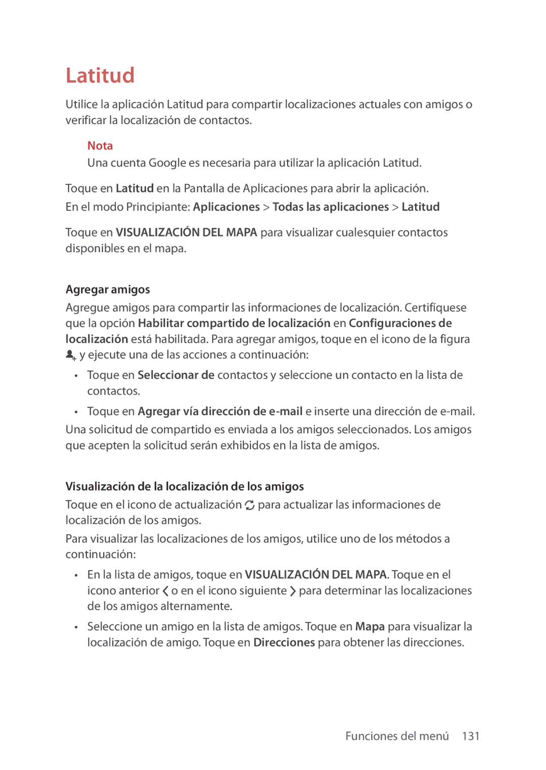 Verizon 5U000692C0A manual Latitud, Agregar amigos, Visualización de la localización de los amigos 