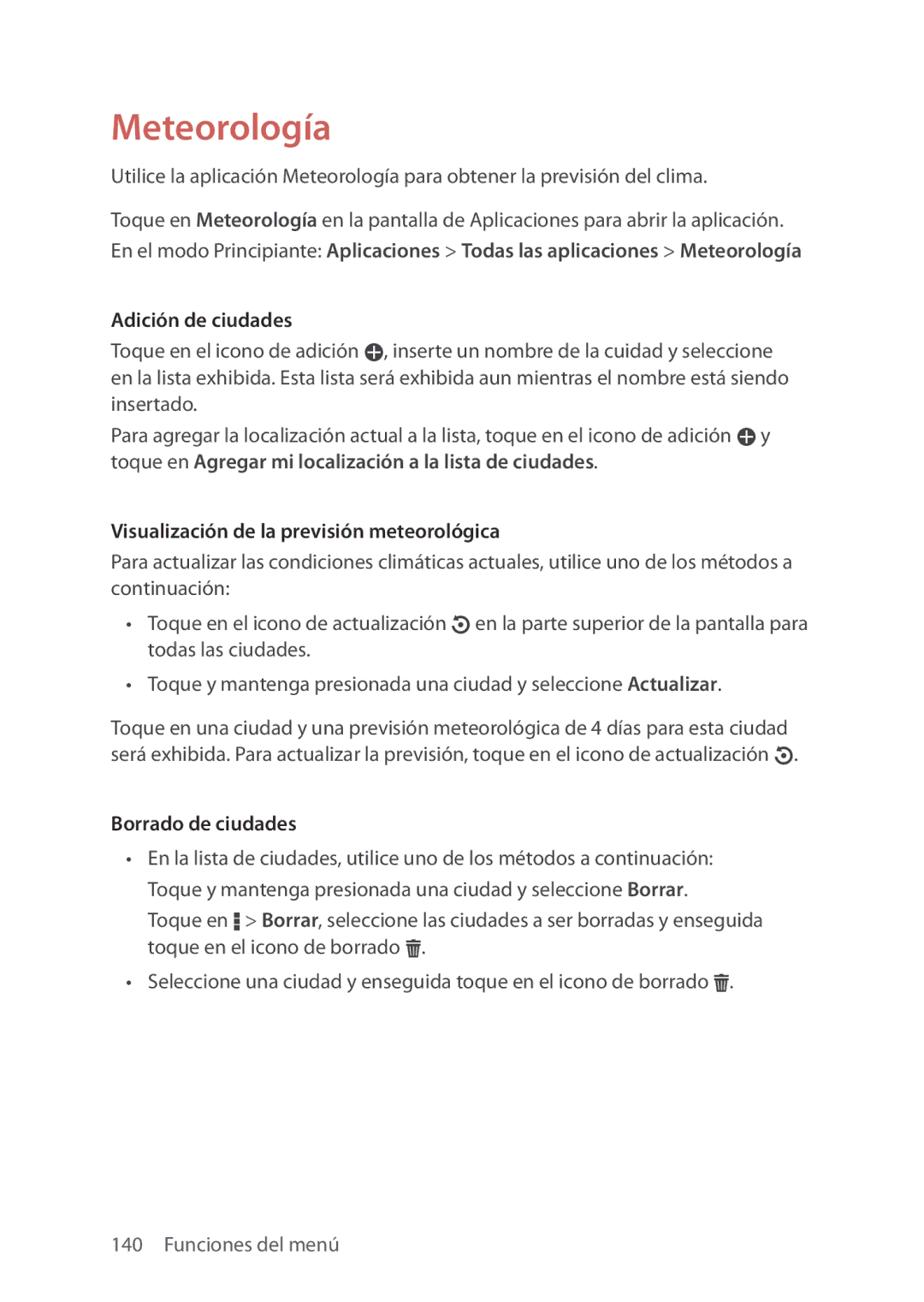 Verizon 5U000692C0A manual Meteorología, Visualización de la previsión meteorológica 