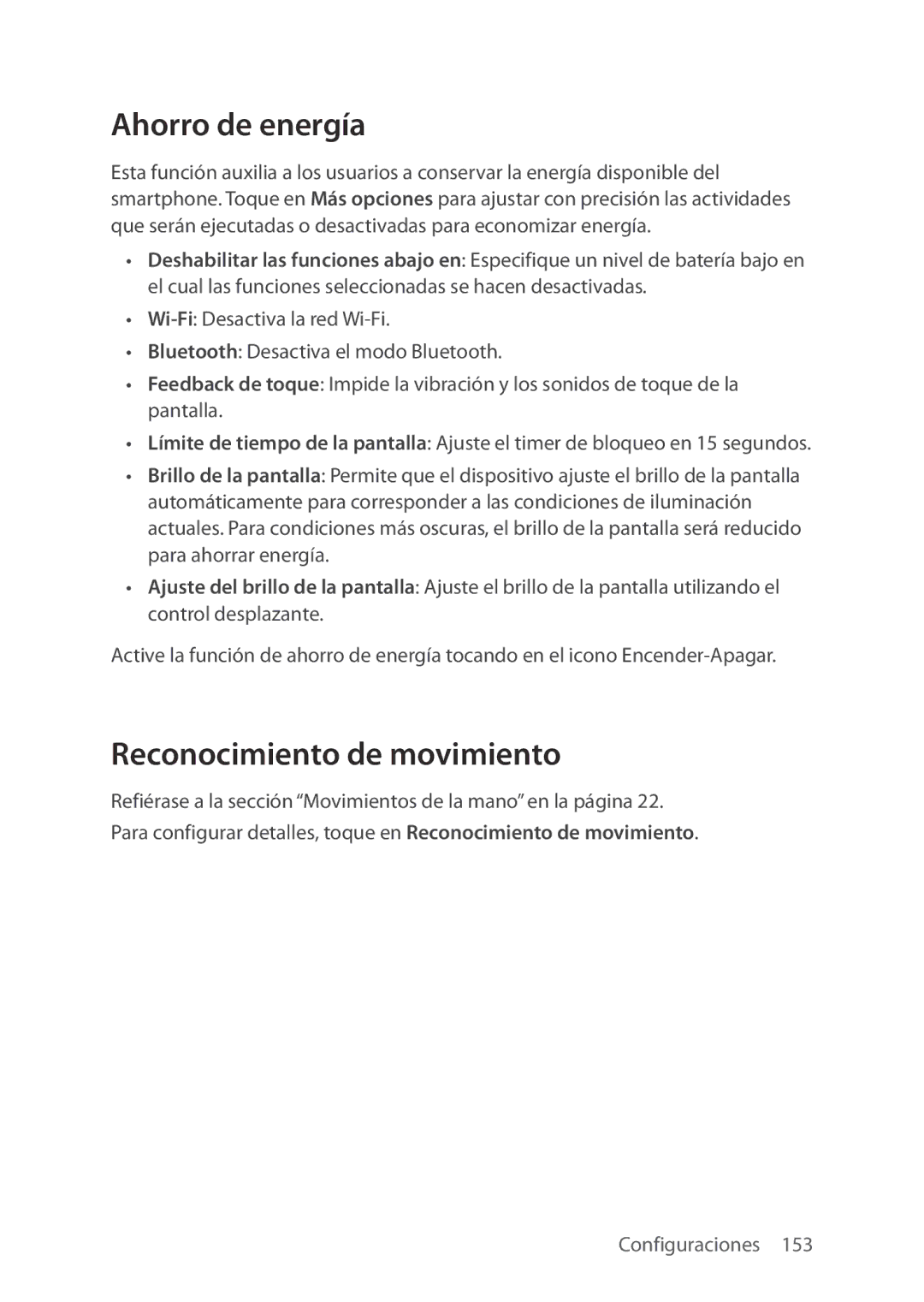 Verizon 5U000692C0A manual Ahorro de energía, Reconocimiento de movimiento 