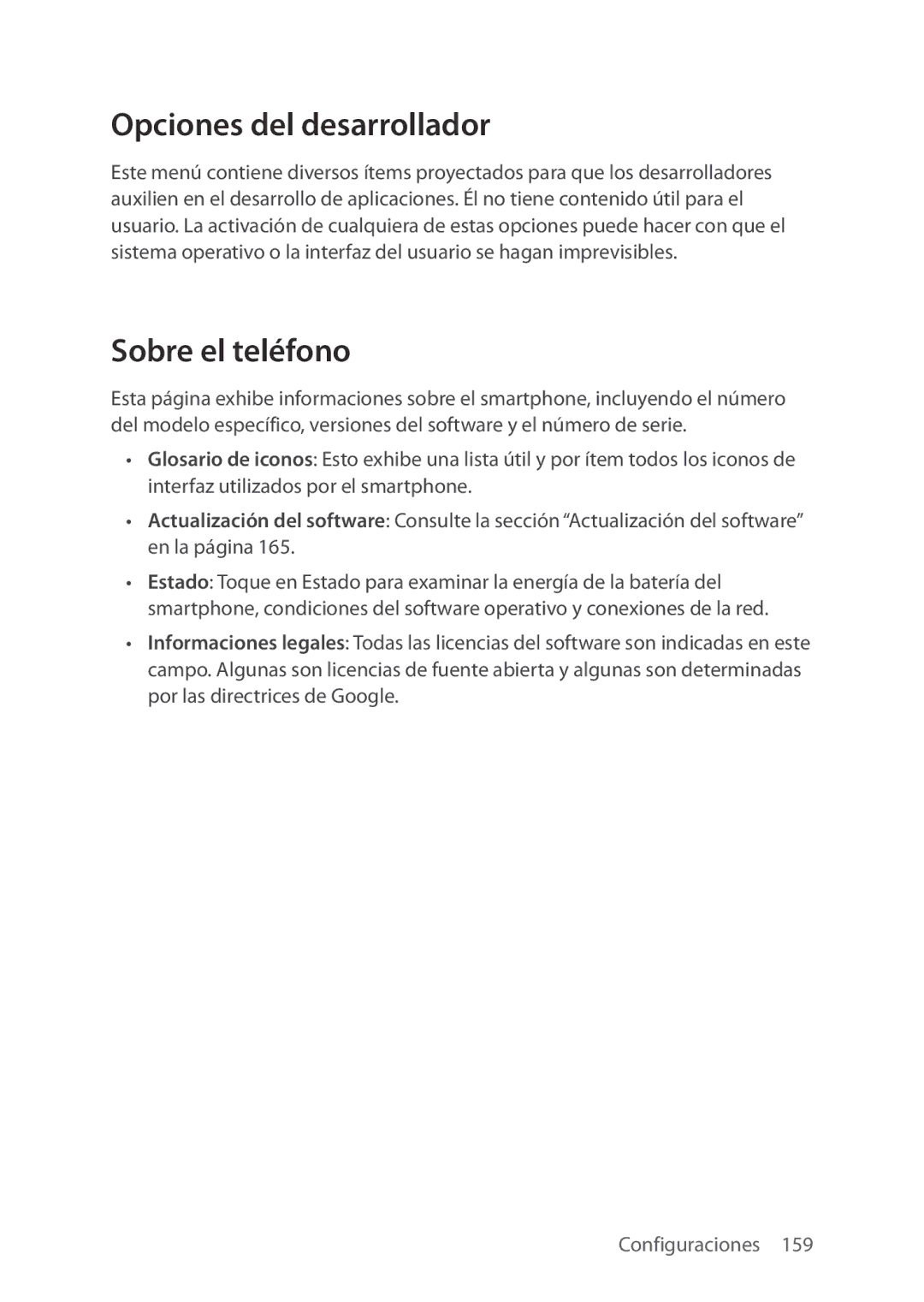 Verizon 5U000692C0A manual Opciones del desarrollador, Sobre el teléfono 