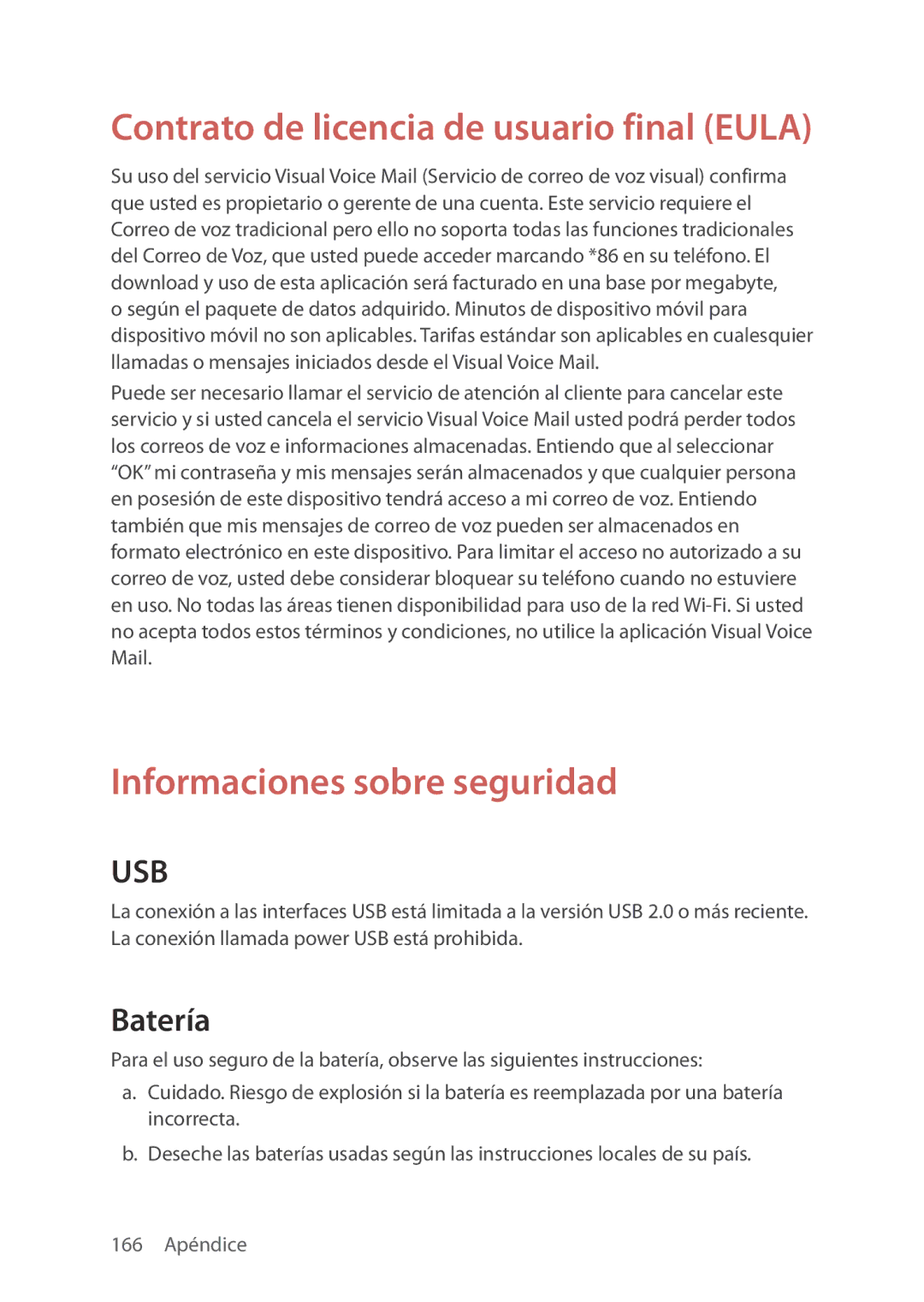 Verizon 5U000692C0A manual Contrato de licencia de usuario final Eula, Informaciones sobre seguridad 