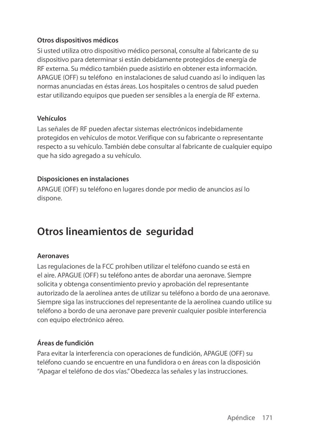 Verizon 5U000692C0A manual Otros lineamientos de seguridad 