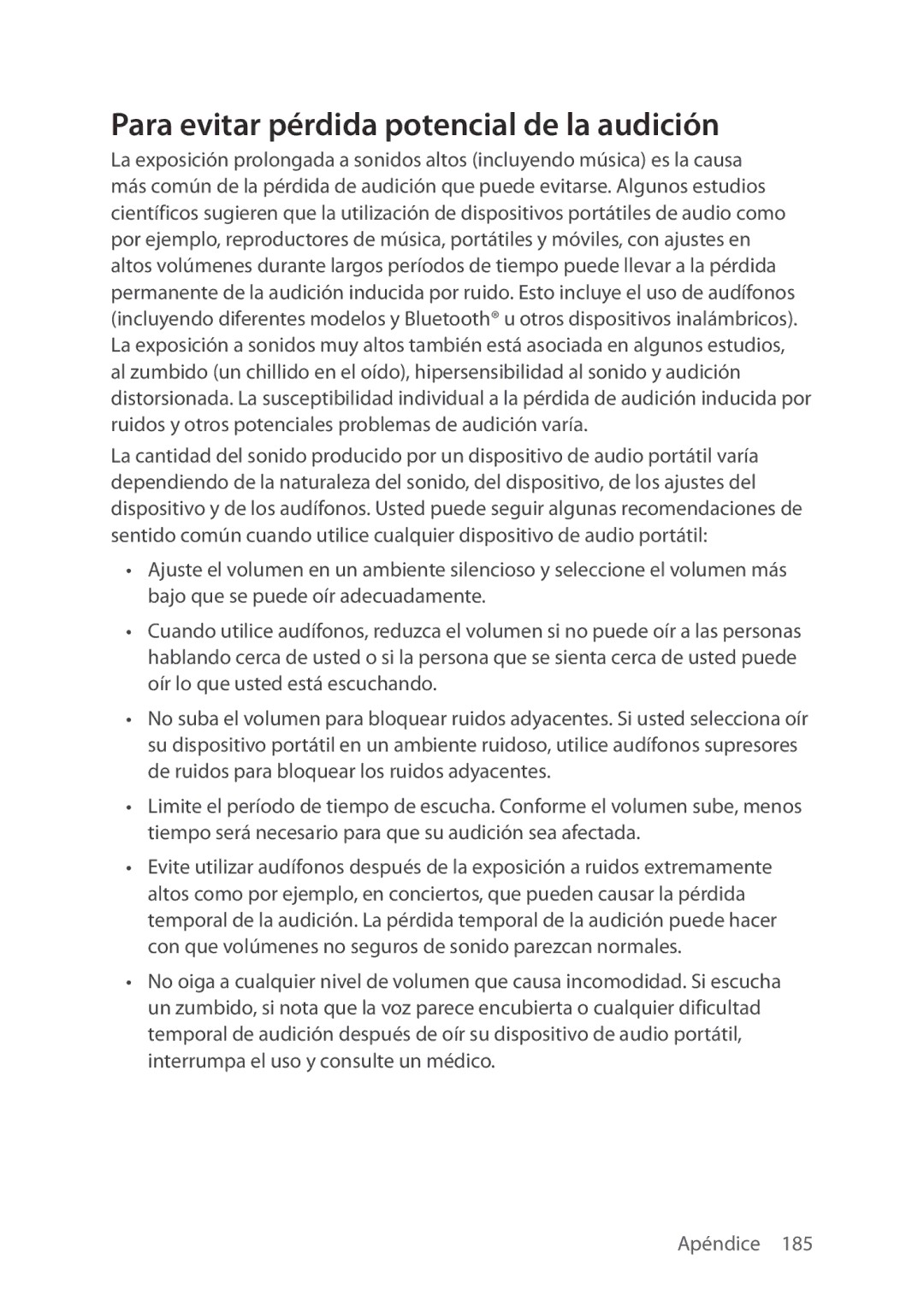 Verizon 5U000692C0A manual Para evitar pérdida potencial de la audición 