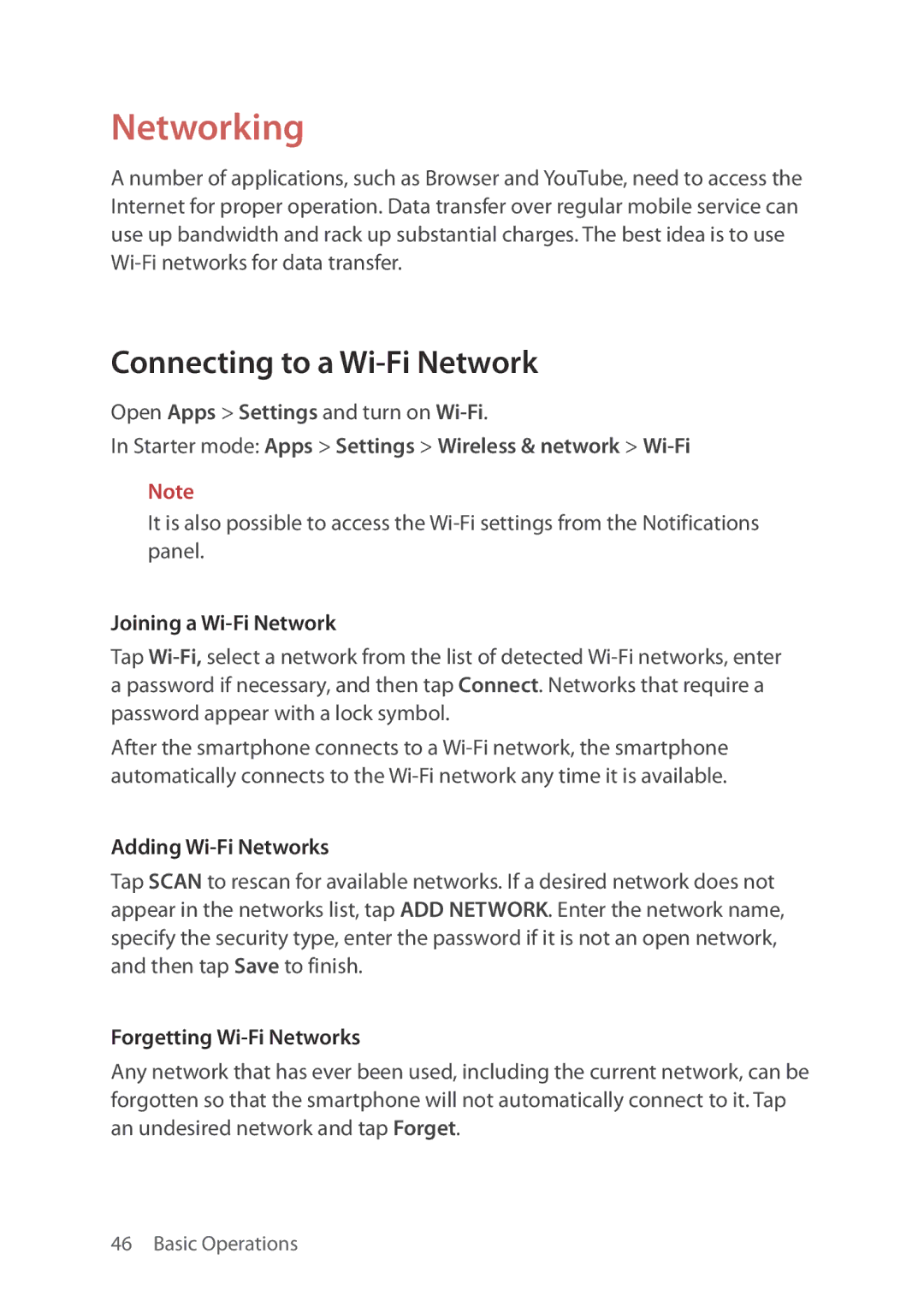 Verizon 5U000692C0A manual Networking, Connecting to a Wi-Fi Network, Starter mode Apps Settings Wireless & network Wi-Fi 