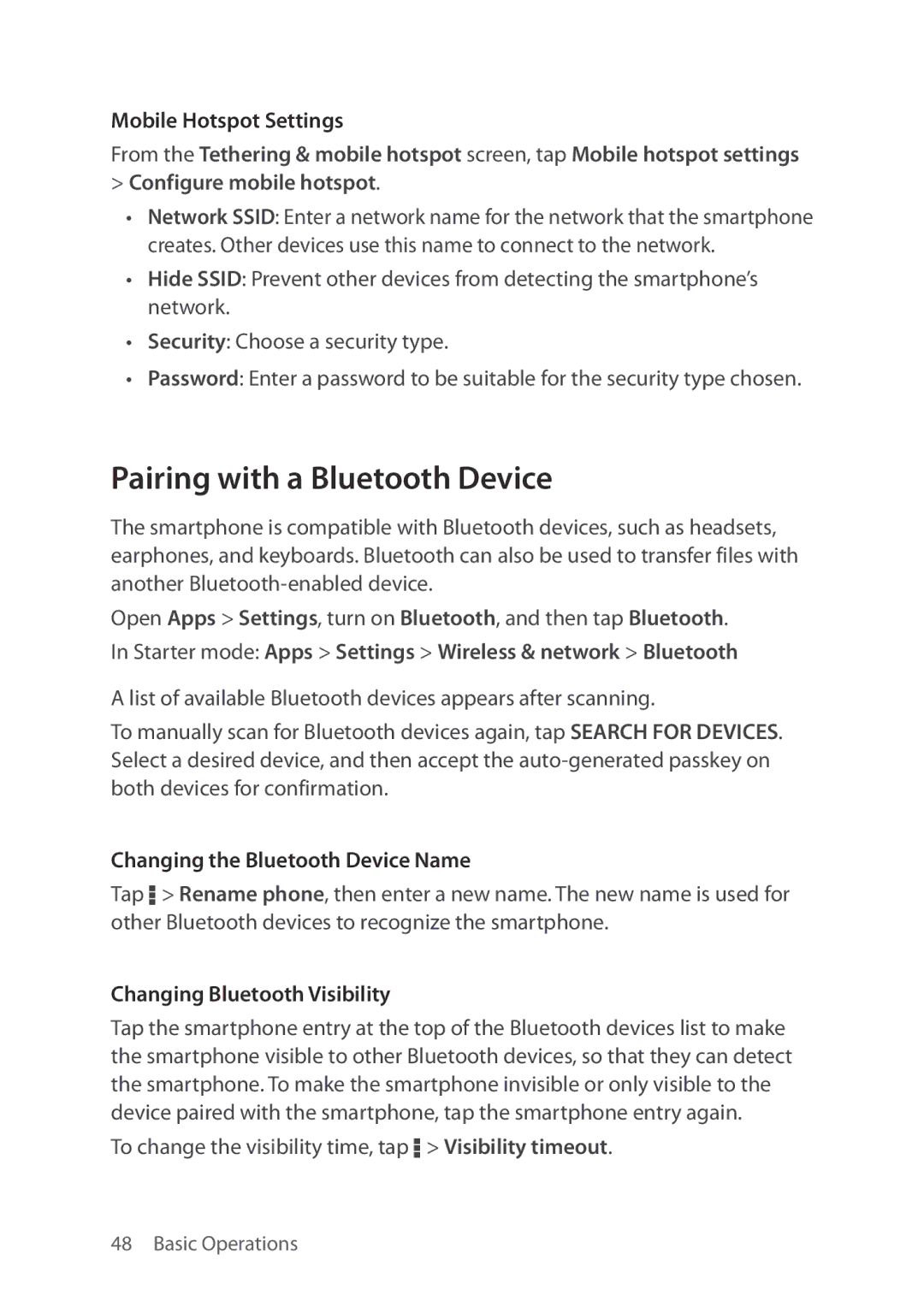 Verizon 5U000692C0A manual Pairing with a Bluetooth Device, Mobile Hotspot Settings, Changing the Bluetooth Device Name 