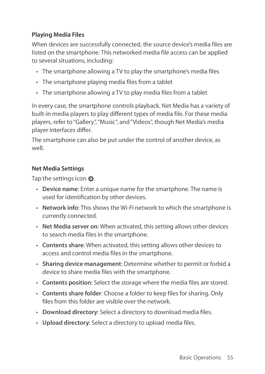 Verizon 5U000692C0A manual Playing Media Files, Net Media Settings 