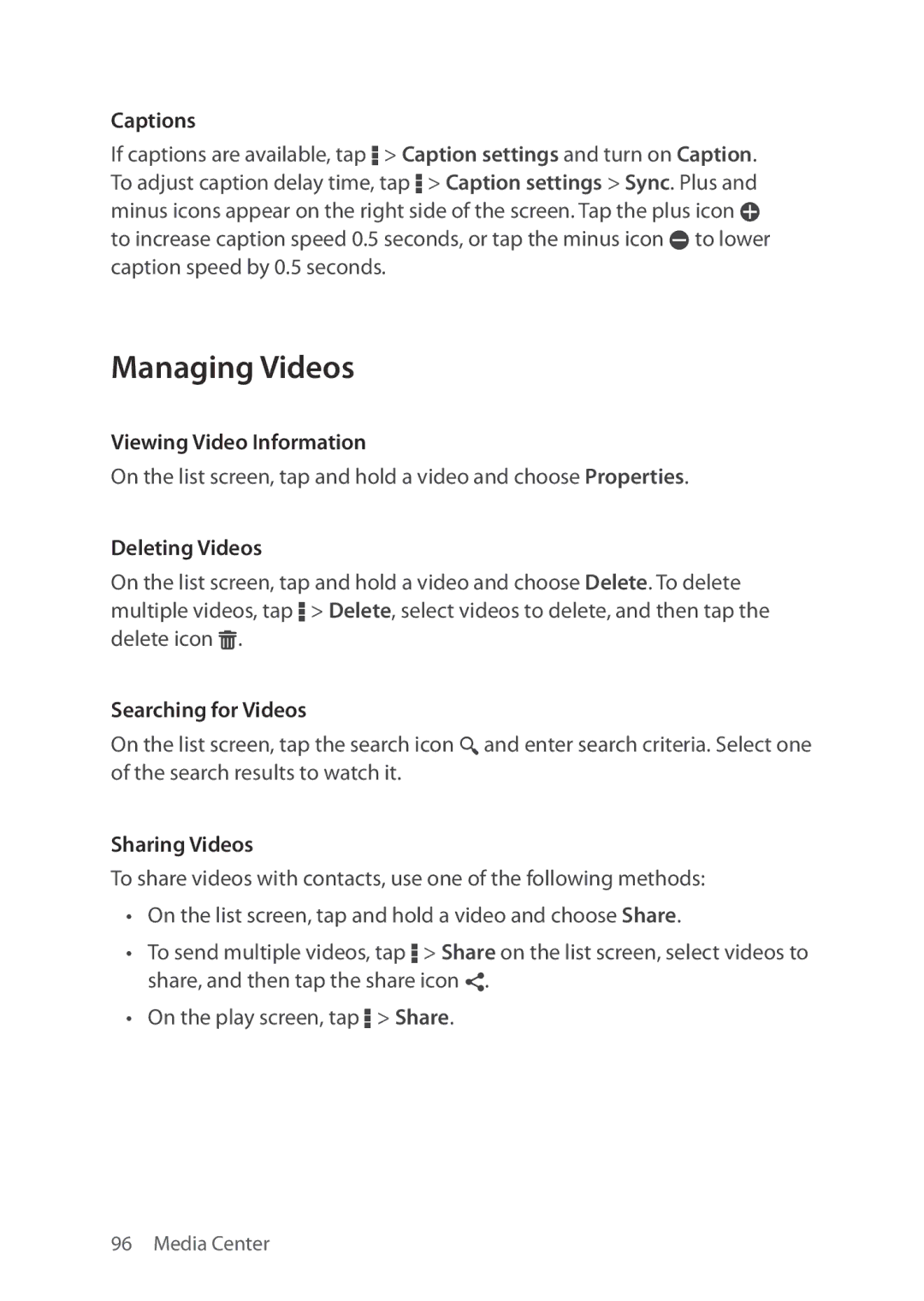 Verizon 5U000692C0A manual Managing Videos 