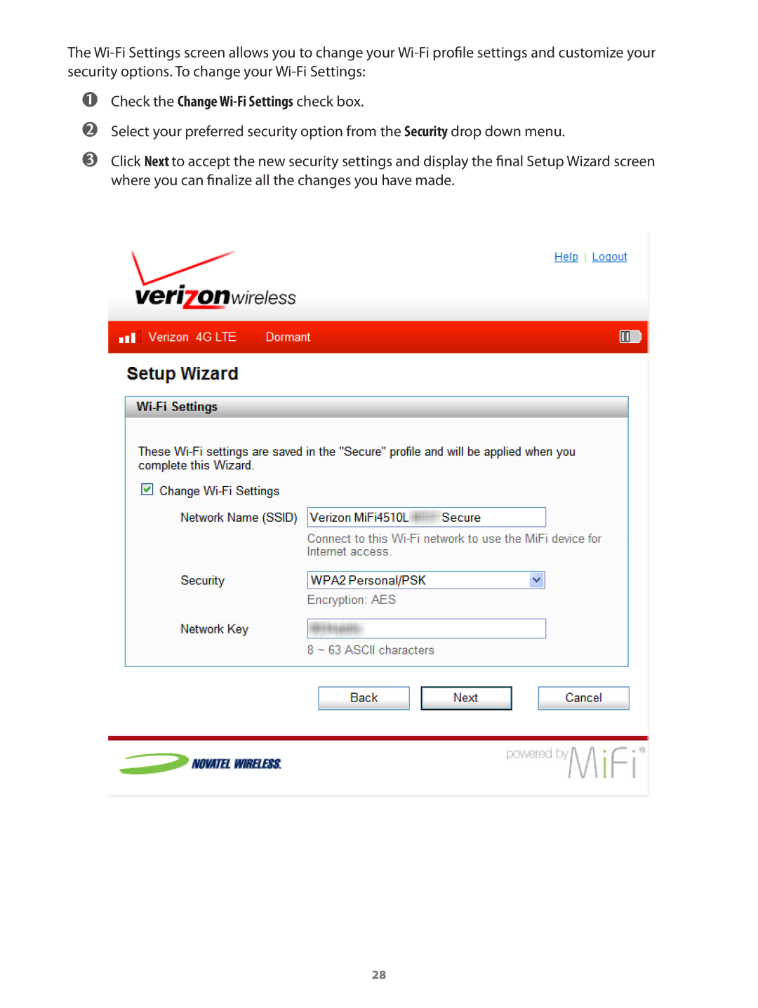 Verizon 649496017989 manual ➊➊ Check the Change Wi-Fi Settings check box 