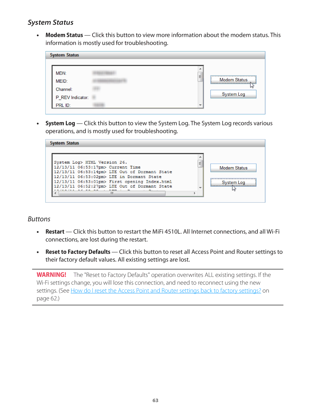 Verizon 649496017989 manual System Status 