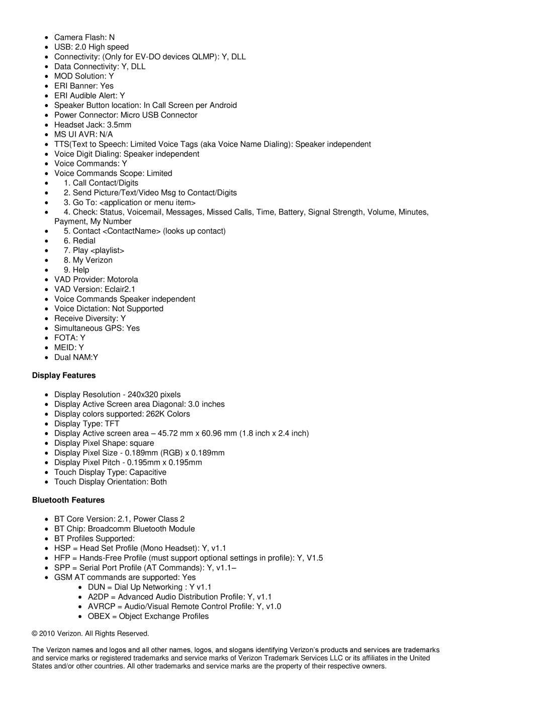 Verizon 8703E specifications Ms Ui Avr N/A, Fota Y Meid Y 