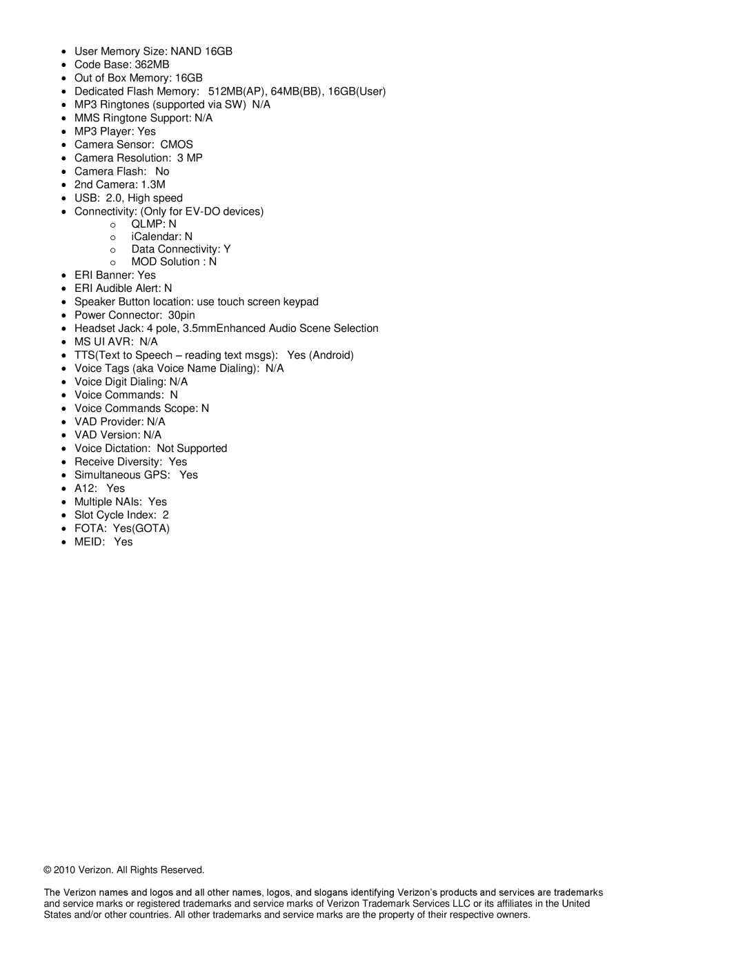 Verizon 8703E specifications Ms Ui Avr N/A 