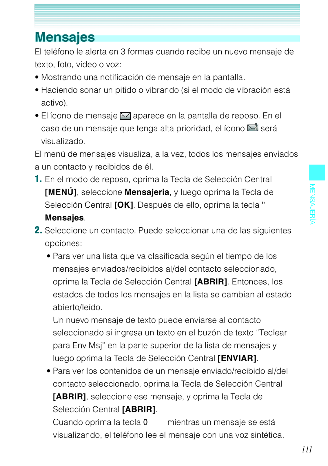 Verizon C751 manual Mensajes, 111 