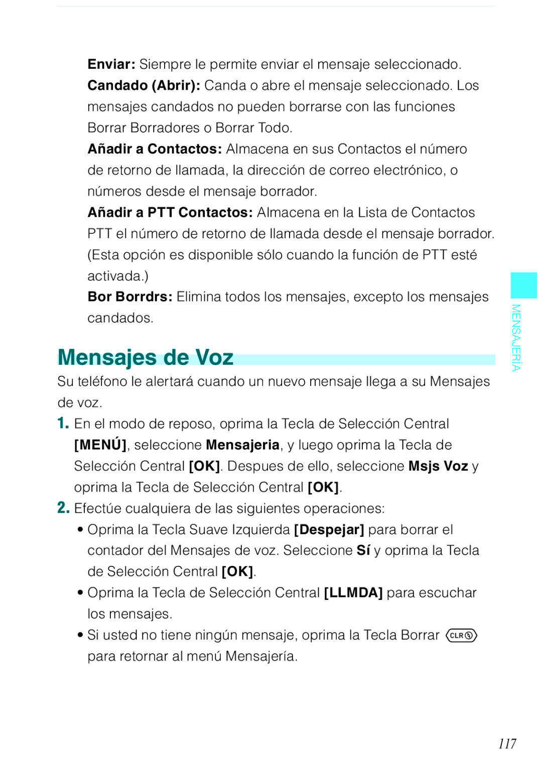 Verizon C751 manual Mensajes de Voz, 117 