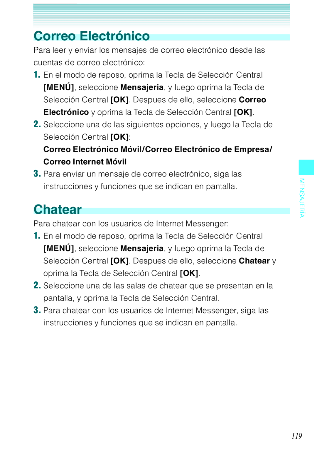 Verizon C751 manual Correo Electrónico, Chatear, 119 