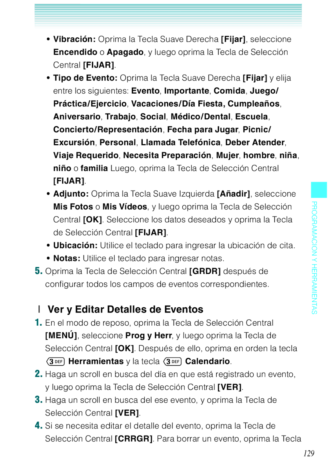 Verizon C751 manual Ver y Editar Detalles de Eventos, 129 