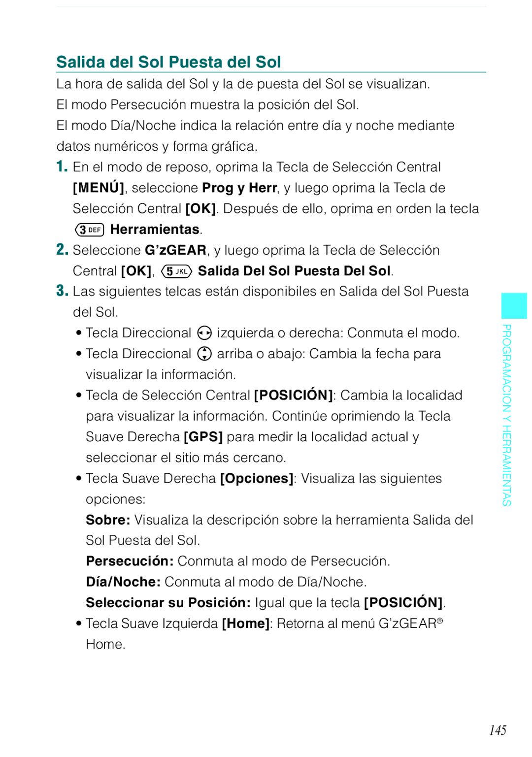 Verizon C751 manual Salida del Sol Puesta del Sol, 145 