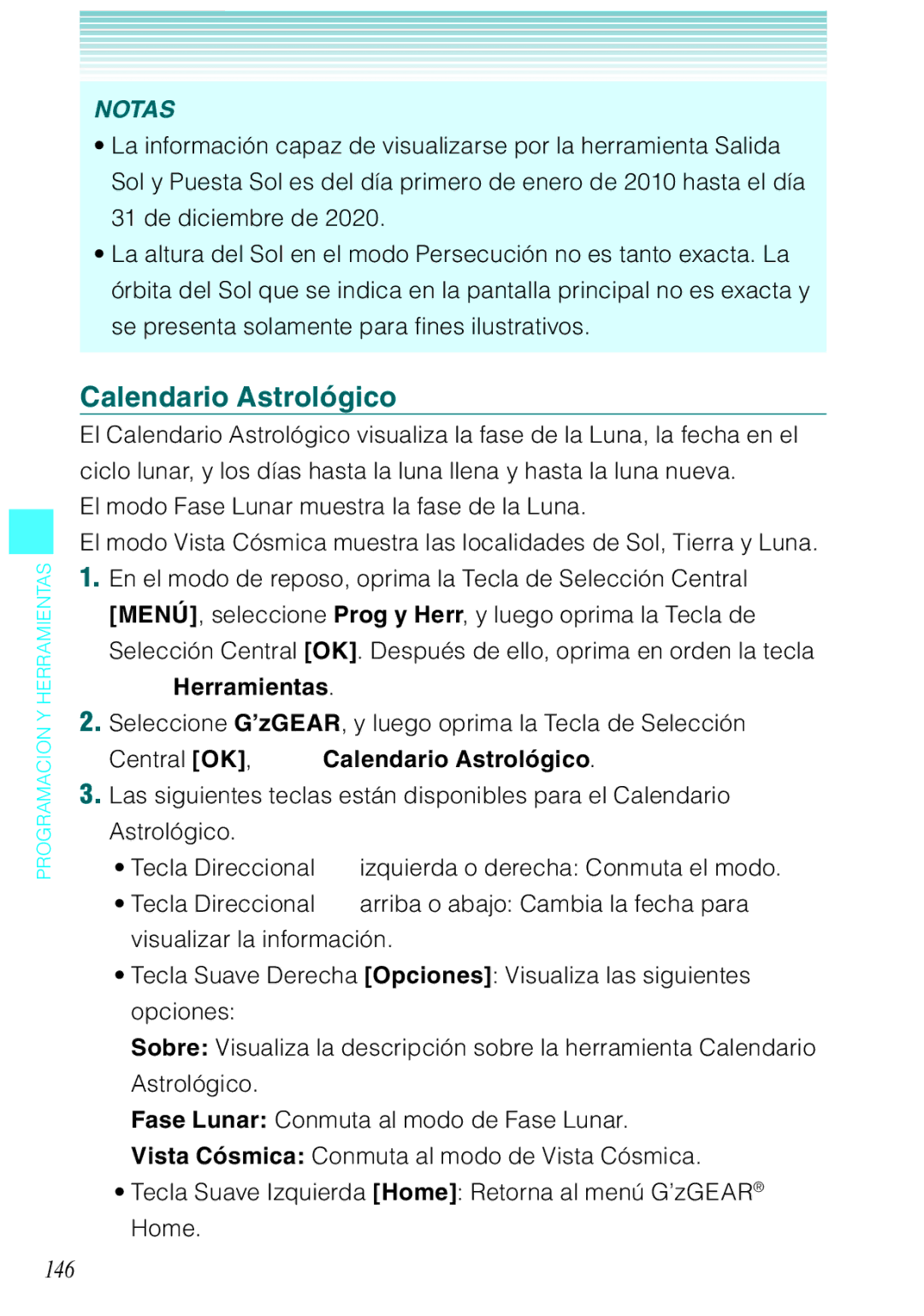 Verizon C751 manual Calendario Astrológico, 146, Seleccione G’zGEAR, y luego oprima la Tecla de Selección 