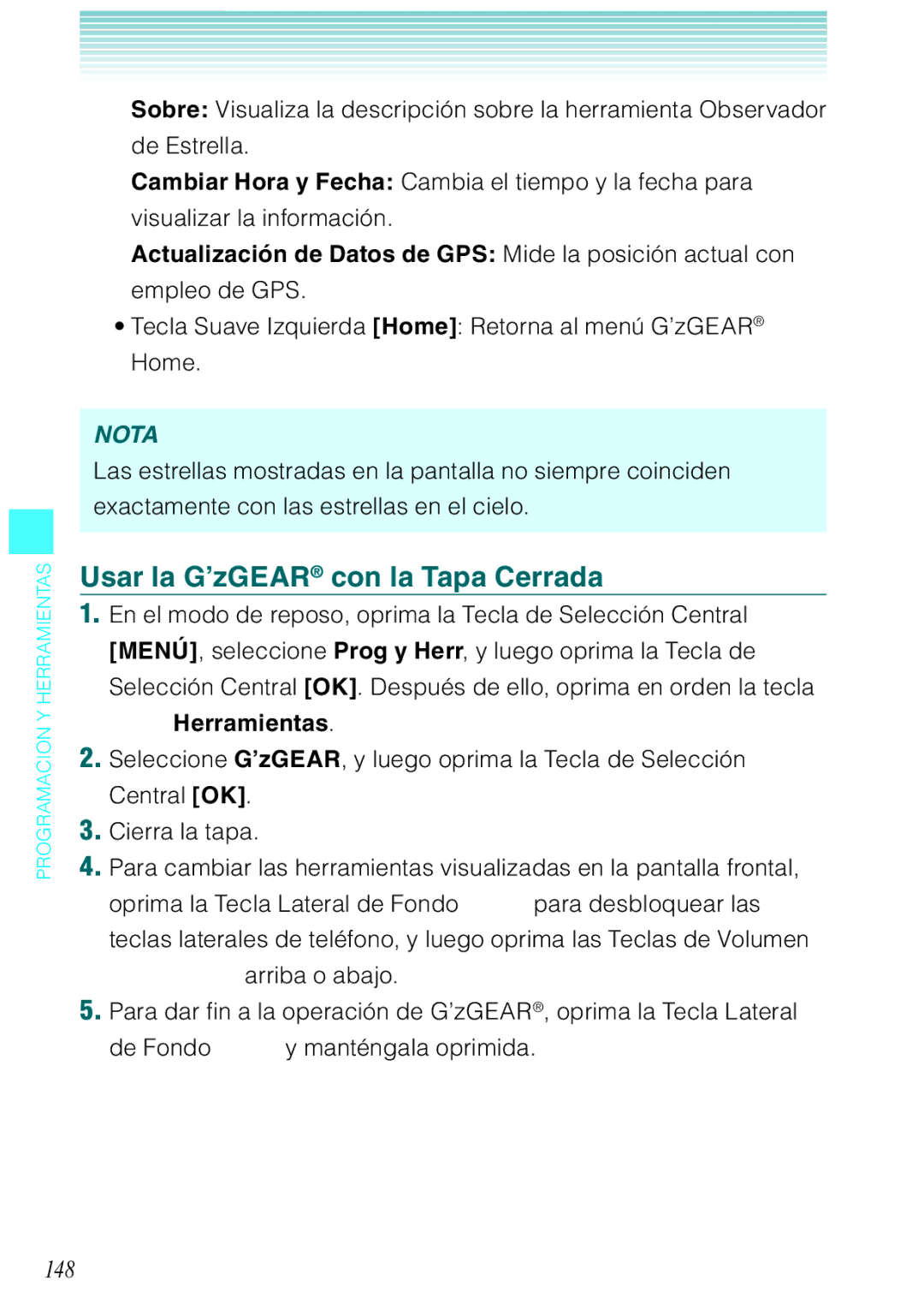 Verizon C751 manual Usar la G’zGEAR con la Tapa Cerrada, 148 