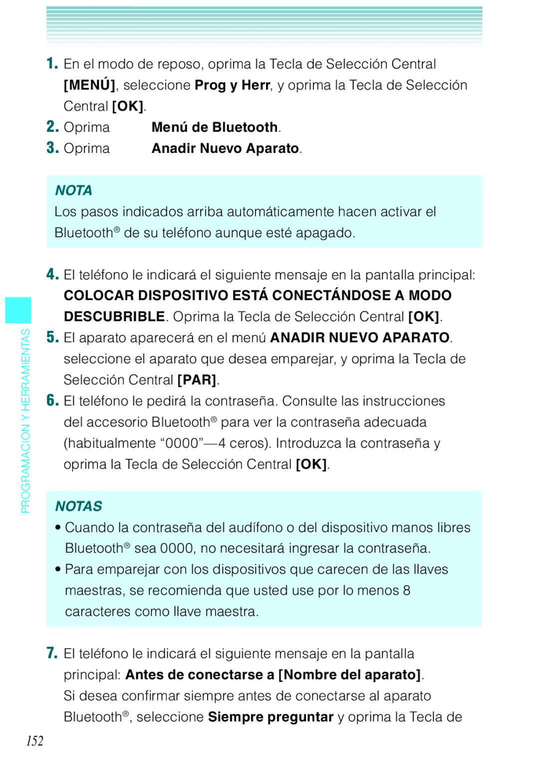 Verizon C751 manual 152, Oprima Menú de Bluetooth Oprima Anadir Nuevo Aparato 