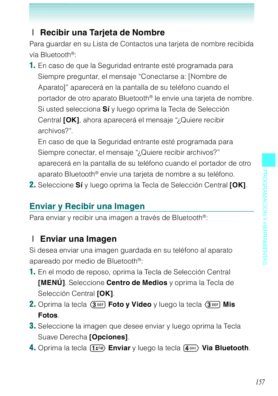 Verizon C751 manual Recibir una Tarjeta de Nombre, Enviar y Recibir una Imagen, Enviar una Imagen, 157 