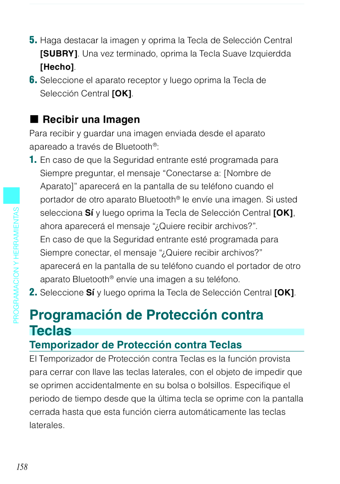 Verizon C751 Programación de Protección contra Teclas, Recibir una Imagen, Temporizador de Protección contra Teclas, 158 