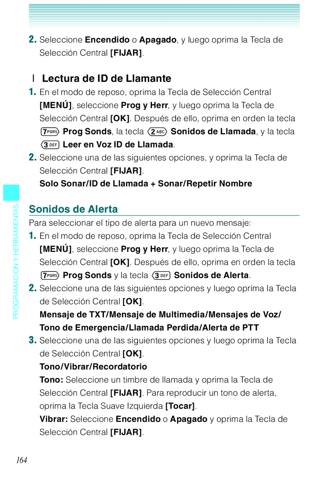 Verizon C751 manual Lectura de ID de Llamante, Sonidos de Alerta, 164 