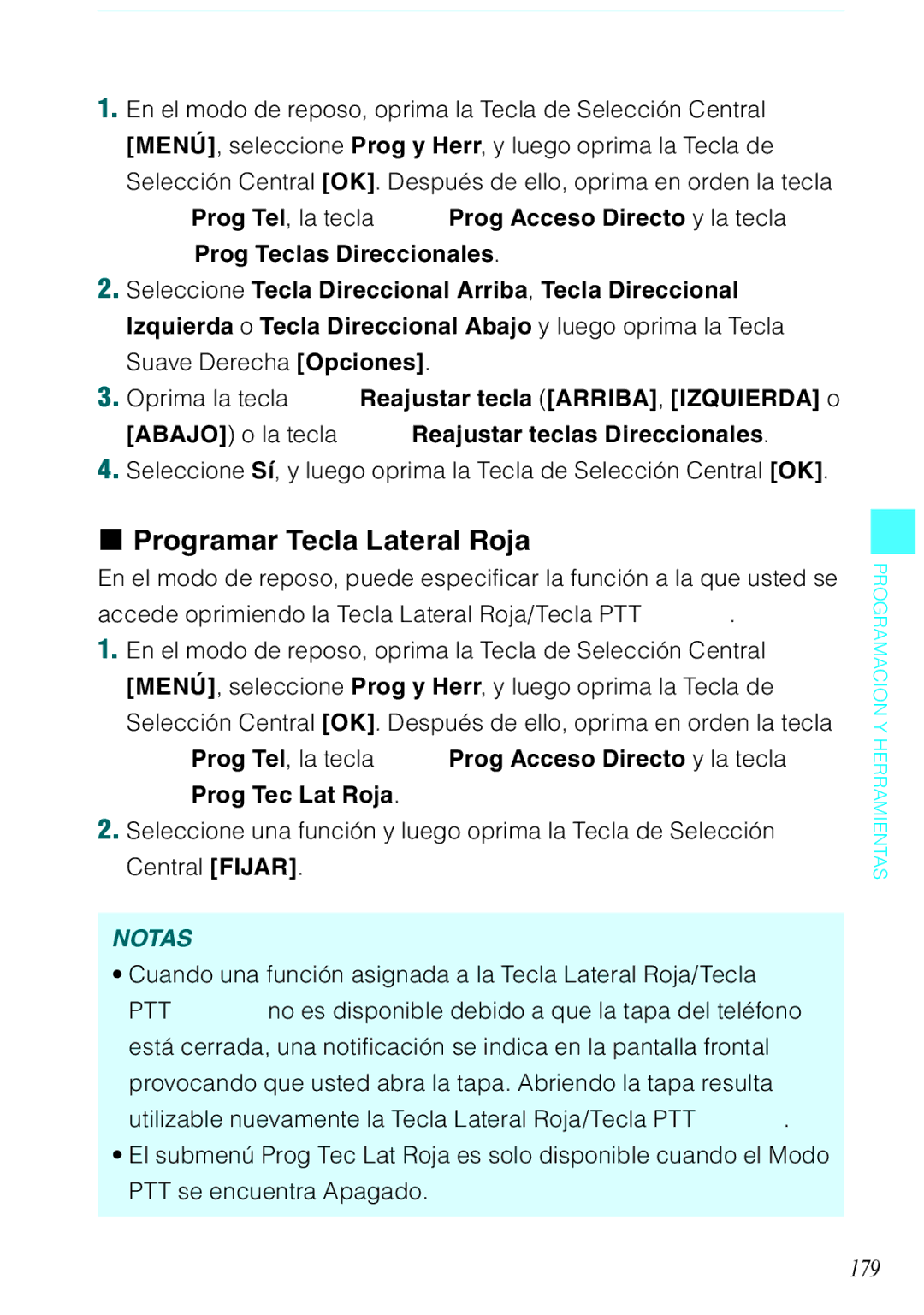 Verizon C751 manual Programar Tecla Lateral Roja, 179 