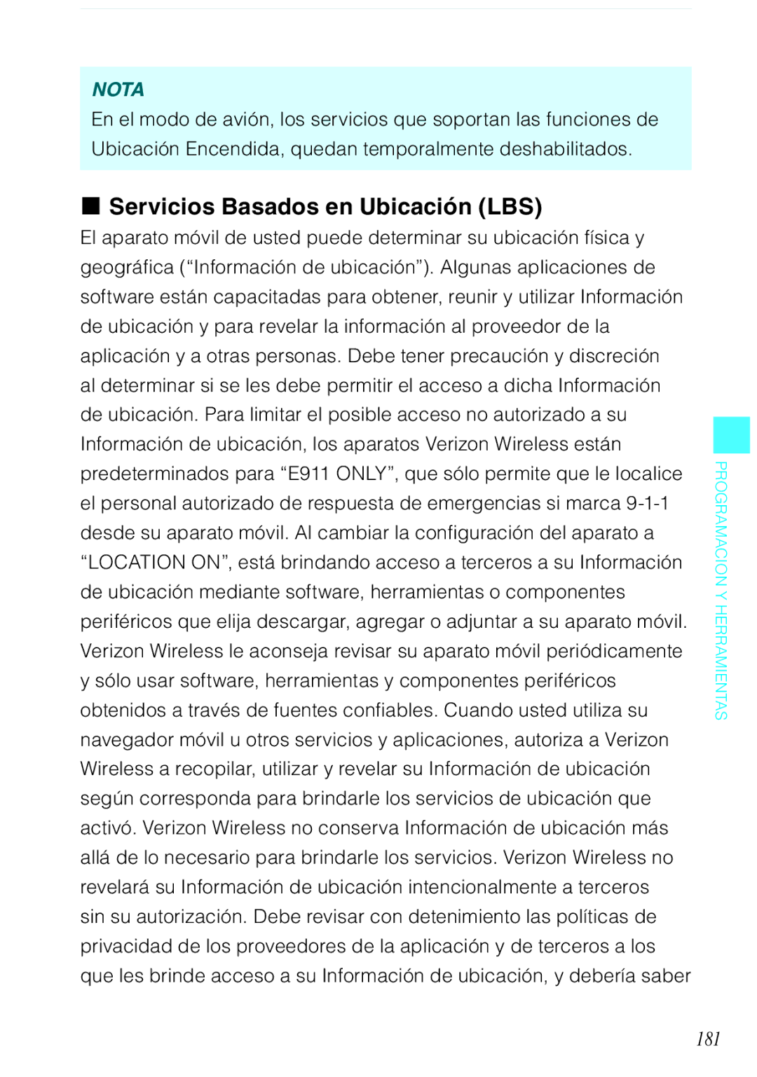 Verizon C751 manual Servicios Basados en Ubicación LBS, 181 