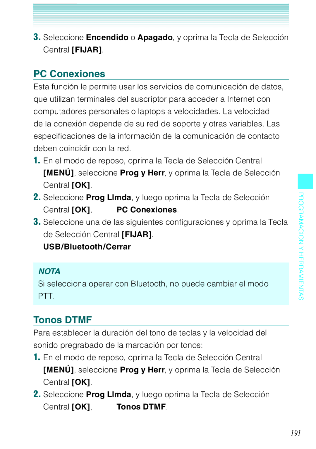 Verizon C751 manual PC Conexiones, Tonos Dtmf, 191 