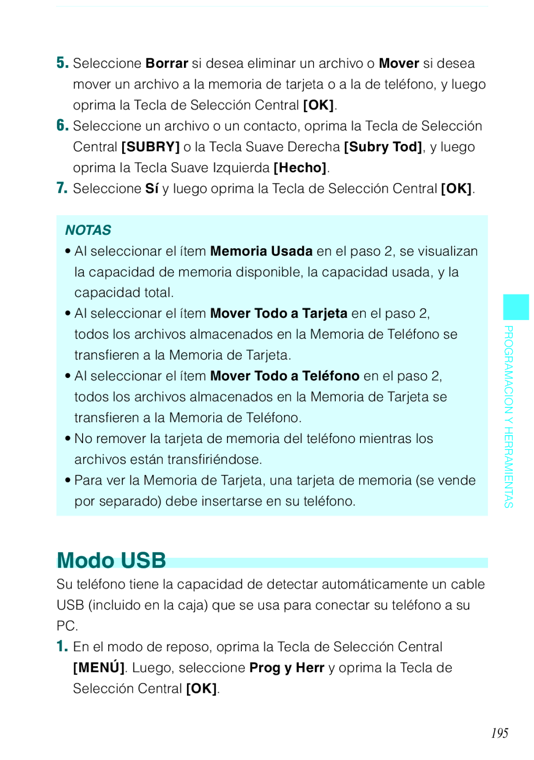 Verizon C751 manual Modo USB, 195 