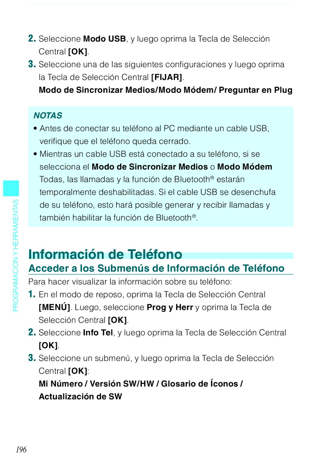 Verizon C751 manual Acceder a los Submenús de Información de Teléfono, 196 